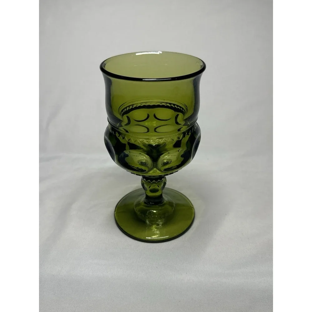 Vintage Indiana Glass‎ Green Kings Crown Thumbprint Goblet  5.75